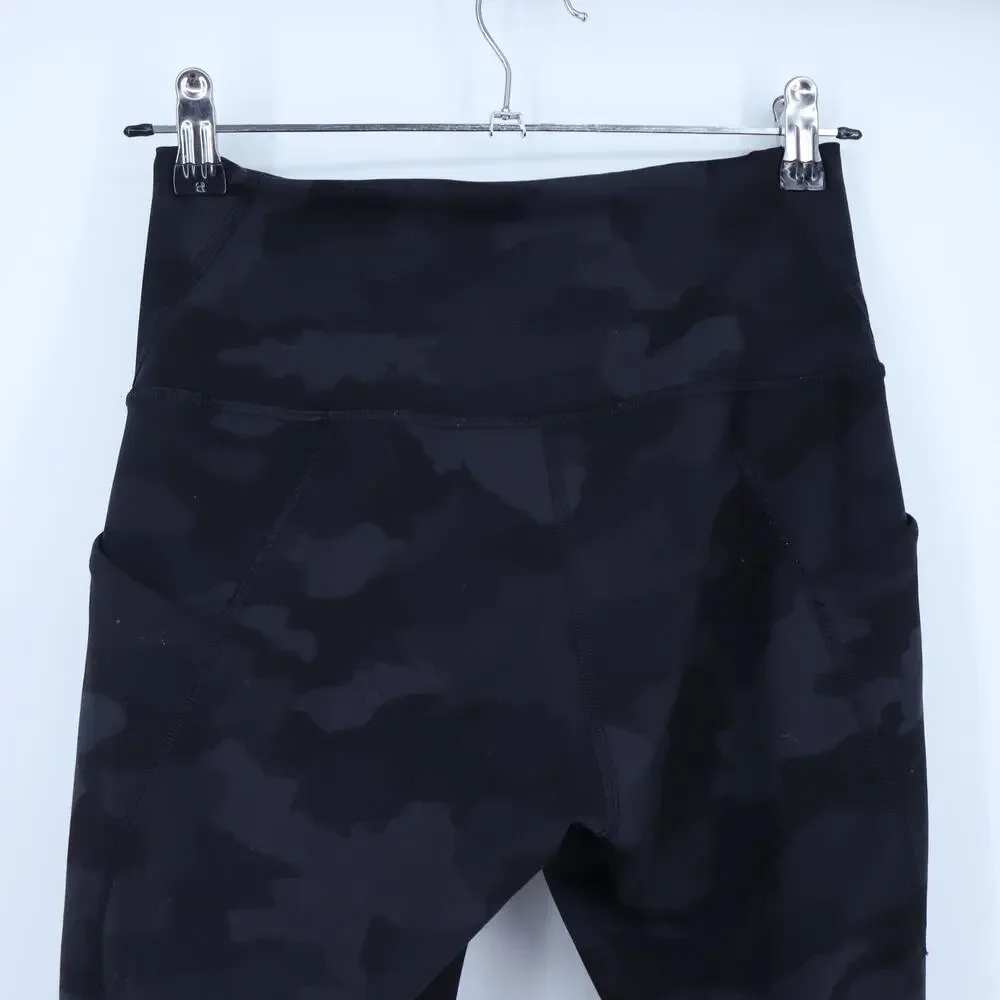 Lululemon Wunder Train Leggings Camo Deep Coal High Rise Crop Pockets Women's 8